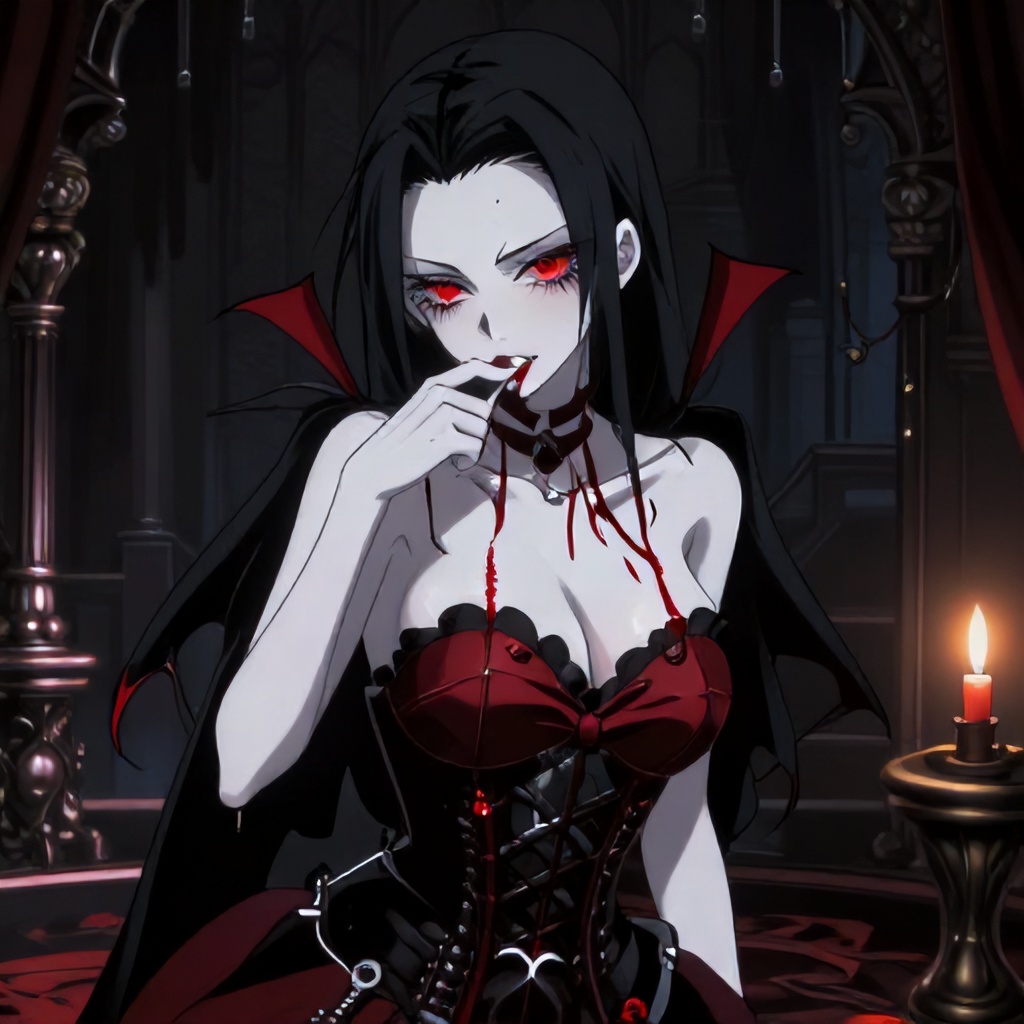 Vampire anime girl with pale skin and red eyes, bi — AI Porn | PornImage.ai